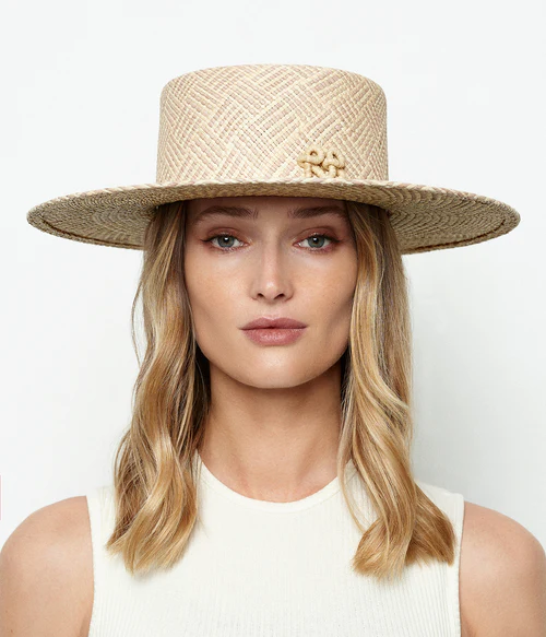 CHECKERED-STRIPE CANOTIER HAT