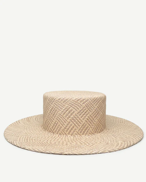 CHECKERED-STRIPE CANOTIER HAT
