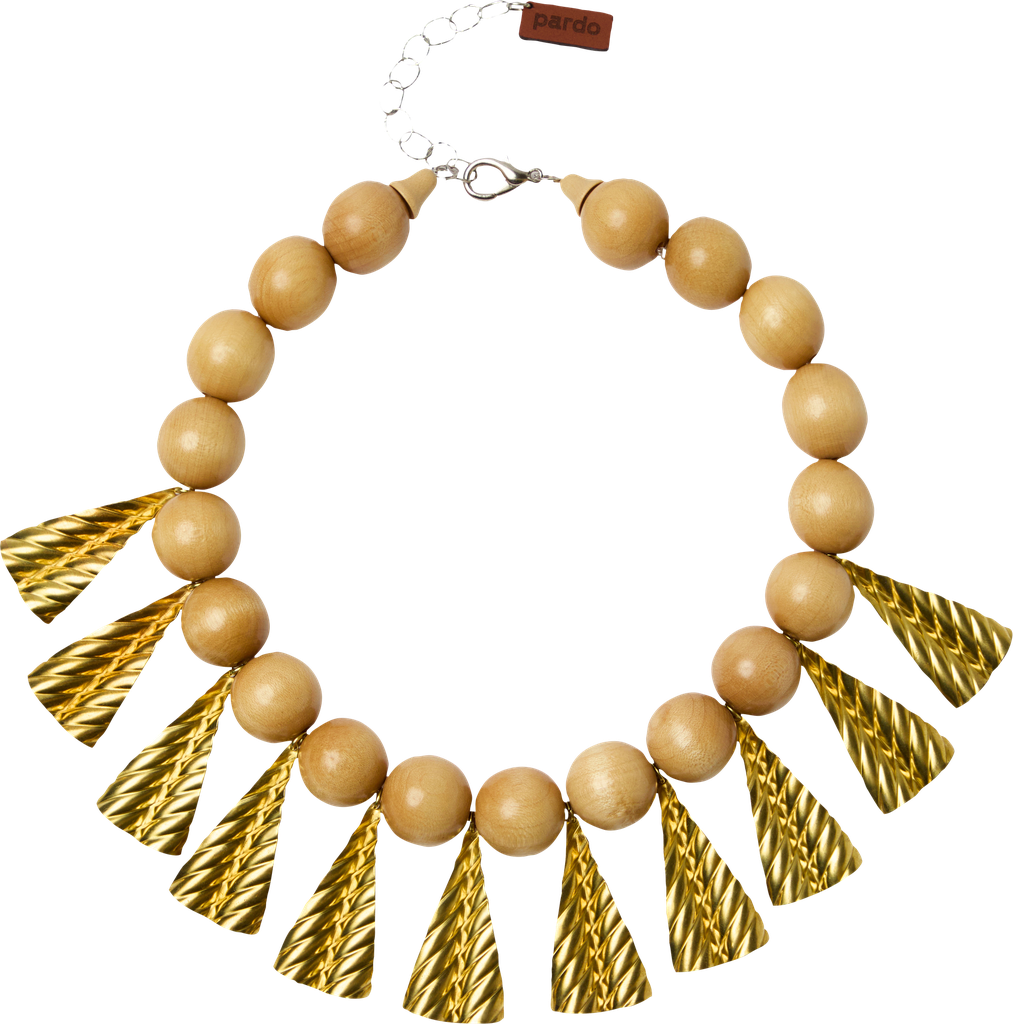 COLLAR DE CUENTAS NATURAL Y METAL DORADO