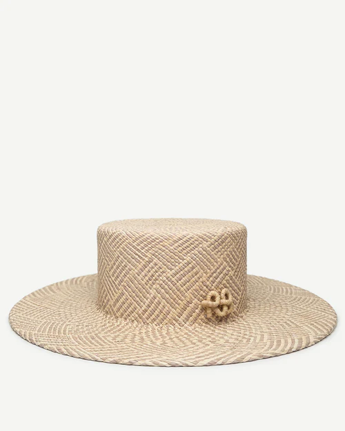 CHECKERED-STRIPE CANOTIER HAT