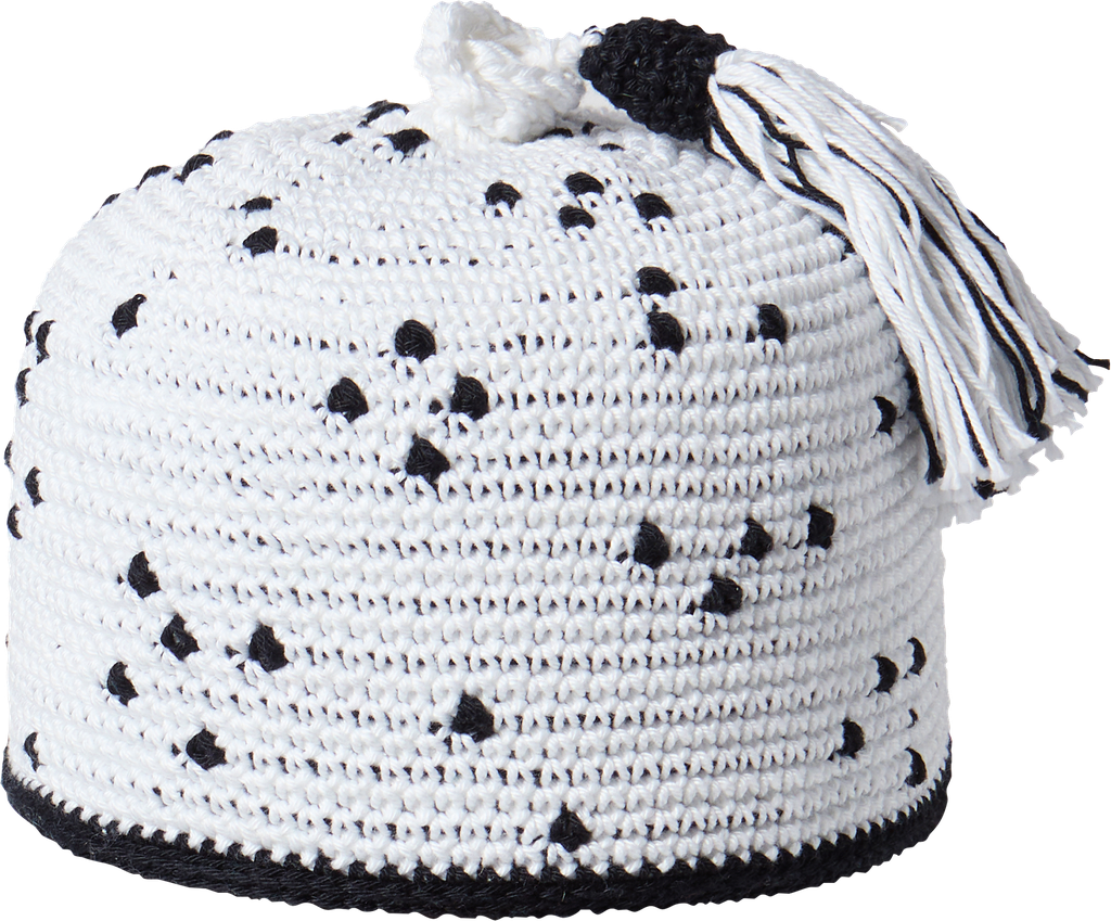 [HPA2651] GORRO BLANCO CON BORLA Y PINTAS NEGRAS