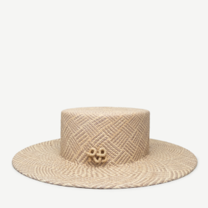 CHECKERED-STRIPE CANOTIER HAT