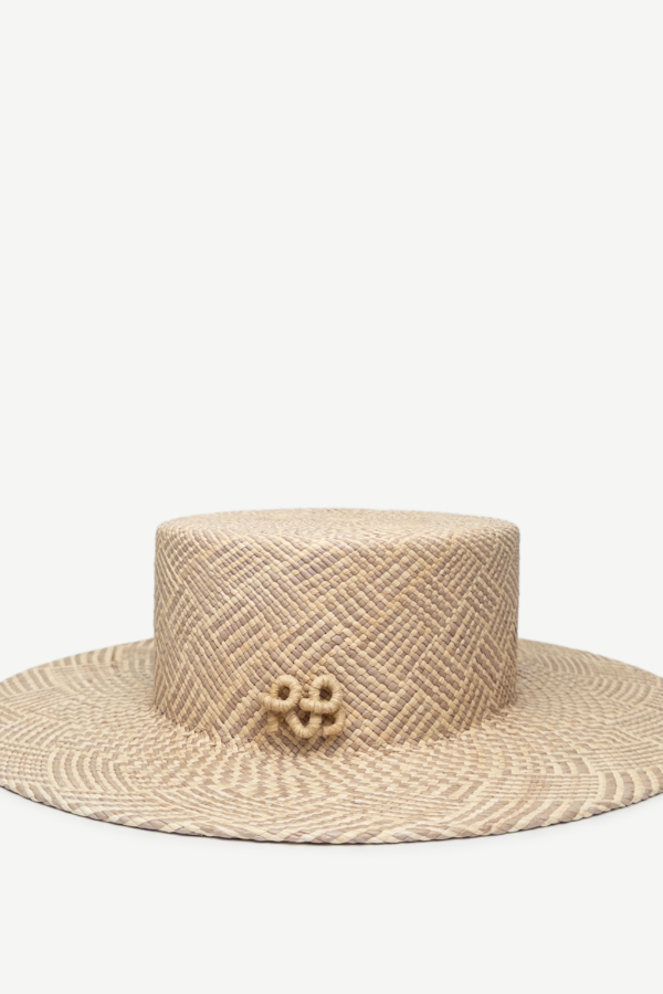 CHECKERED-STRIPE CANOTIER HAT